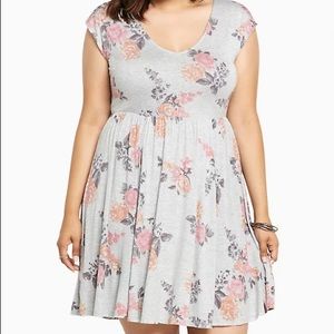 Torrid Grey Floral Jersey Knit Skater Dress